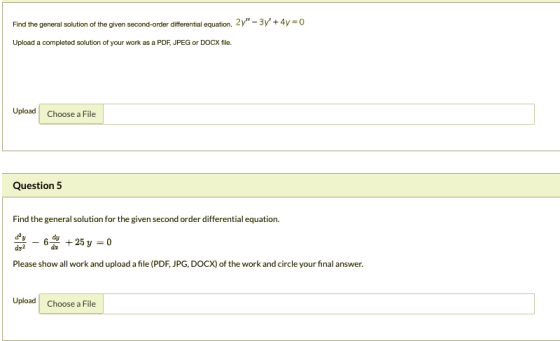Find the general solution of the given second-order differential equation. 27-3y + 4y = 0 Upload a completed solution of you