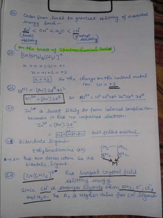 (24 order for atest splitting of d-cerbital, arder from least to greatest splitting of doces energy level - Bri < or <H₂O <CN