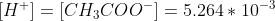 [H^+] = [CH_3COO^-] = 5.264 * 10^{-3}