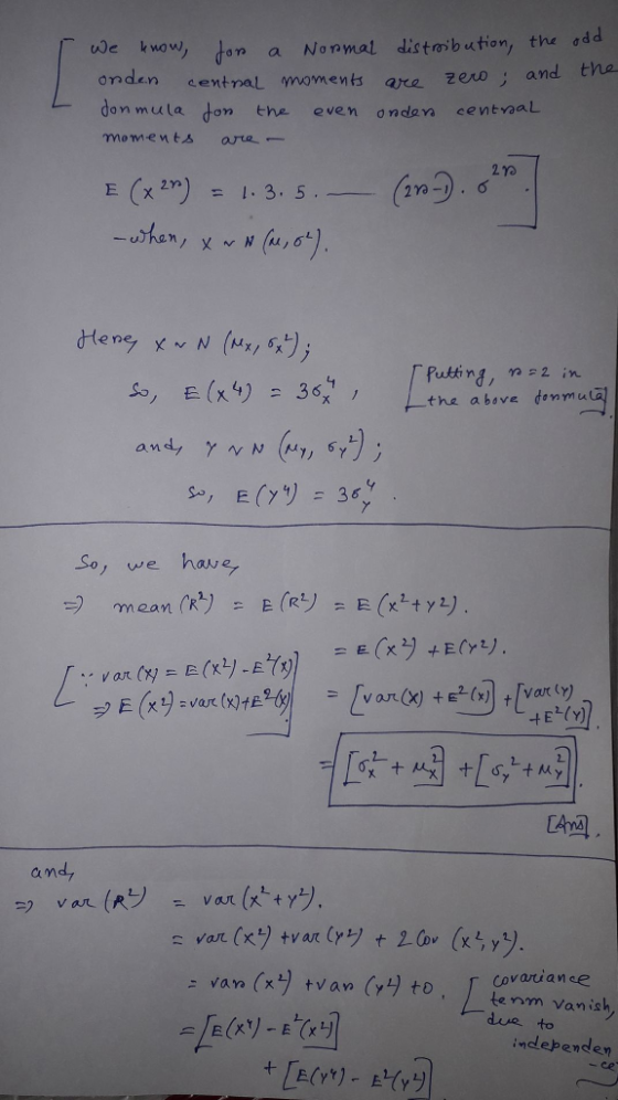 c0e kwow, don a Normal distr)bution, the ơdd cextnal moments are zero and the donmule don tne even ondcentvaal mom-ents arte- E (x)1.3.5 Putting, n2 in fthe abave denmula So, e have +E (Y) andy uance tenm vanislh dese to independen