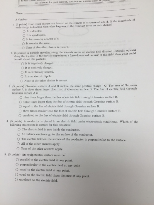 Four equal charges are located at the corners of a