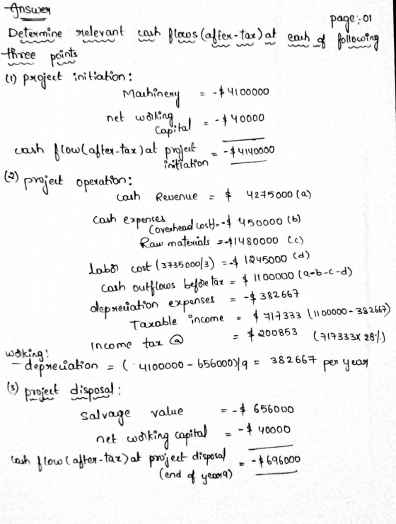 Answers Determine relevant coach flows (effer-tax) at cause of following page: 01 three points (1) project initiation : Machi
