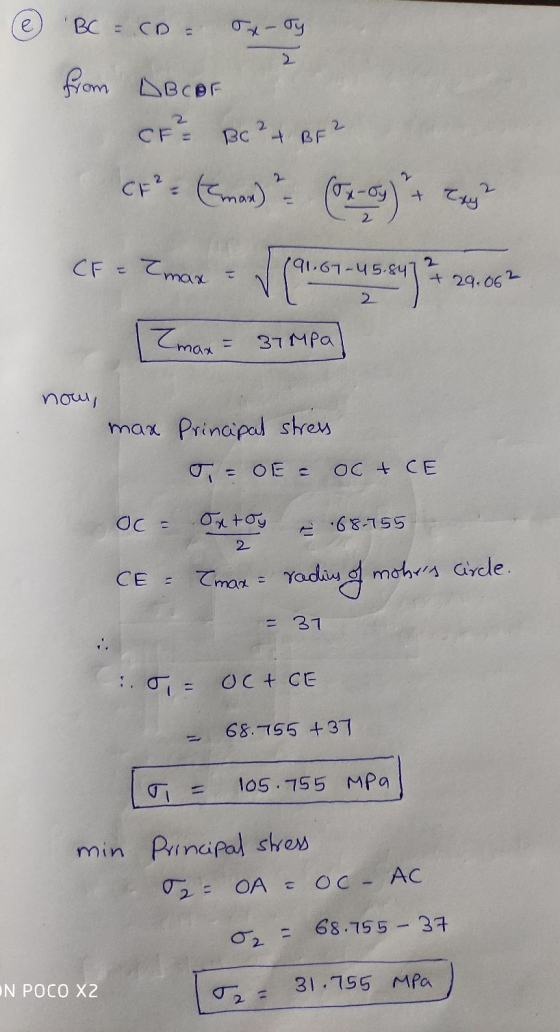 BC = CD = он - Ту from DBCOF CF² BC ² BF2 2 (F² = (man) - + Try 2 CF Imax (1.61-45A 191-67-45.841 +29.062 Zmaxt 37 MPa now, m