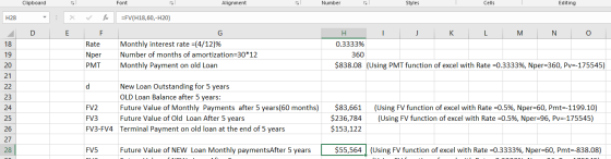 Clipboard Font Alignment Number Styles Cells Editing H28 =FV(H18,60,-H20) x E D fc F Rate Nper PMT Monthly interest rate =(4/
