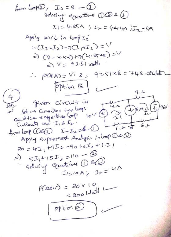 bom loop®, Is=8 (3 Gelueng equationg I」に485A ;z= Gl4 4A Iー8A @&(3) Apply kvLin loop Is l.CI3-Jz)+7CI HI;)=\ =) Cs - 4.44)+7c