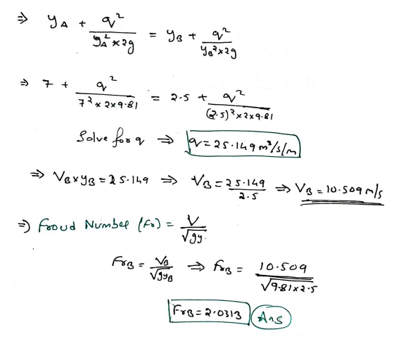 q? yat Saxag Yo + ya q² Ч# 2 - 7 q 7? q? * 2x9.81 2.5 t (5) ?x2x9.81 Solve for a 10=25.149 m²/s/m >> VexYg = 25.149 → V3=