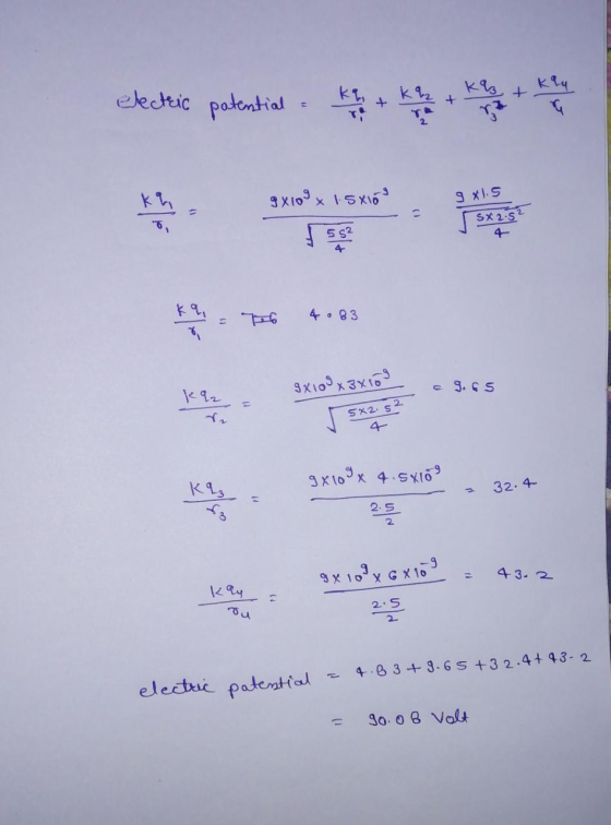 electric potential = Klu ка к + 9x109 x x 1.5x10 3 x). 9 5 g? SX 2s 4 4 44 83 3xio°х 3х16 e 9. GS 5х2, s2 Эх (69x х 4.sұlo 9