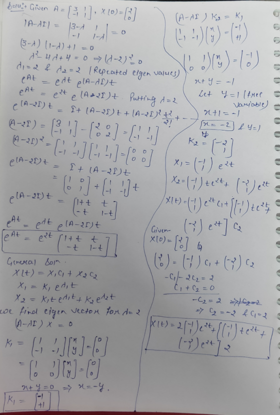 Sou Given A = { } ], X20) = (3 . CA-II ) Kg = K . TA-AIL = 13-1 l O 09 (3-1) li-d) + 1 =0 4d +4 0 (4-2) ?o di= 2 & da=2 | Rep