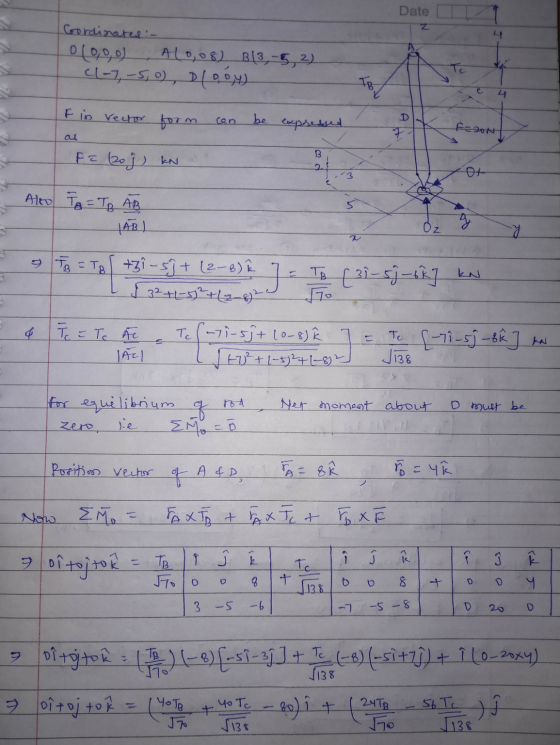 Date z Coordinates:- 010,oo A(0,08) B (3, 5, 2) cl-7, -5,0) D/004) c 4 F in rector form con be expressed D a F=20N 7 Fa (20 j