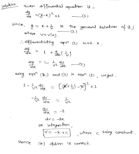 solution y (2) Given differential equation is- dy dx =(y-x)²th (1) since, =x+th the general solution of (2) where Vavexy diff