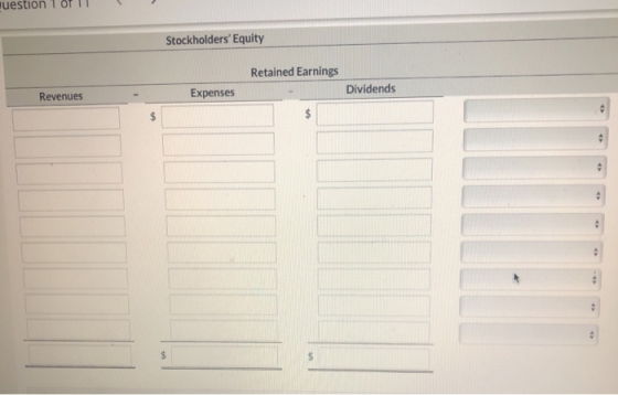 uestion 1 OT Stockholders Equity Retained Earnings Revenues Dividends Expenses - $ $