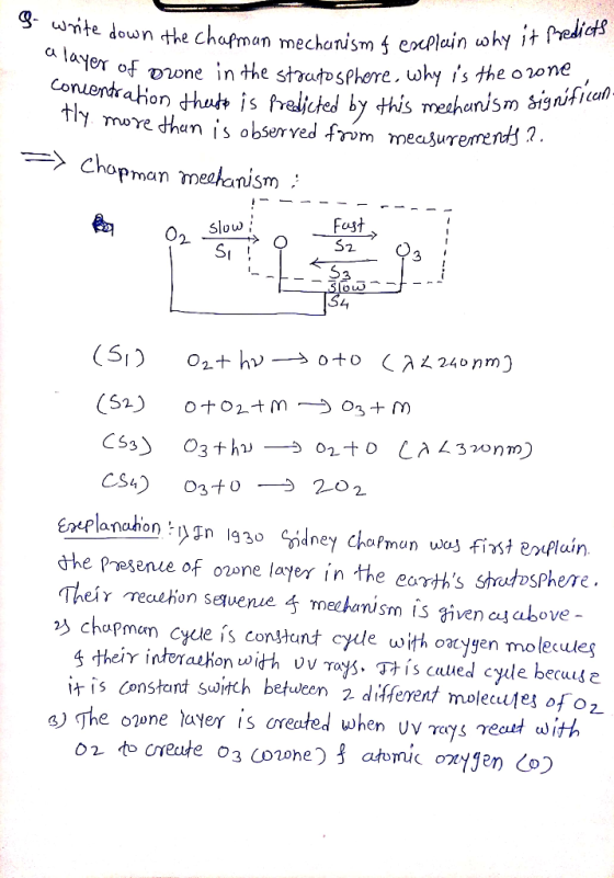 go write down the chapman mech a layer of own the Chapman mechanism 4 escplain why it Predicts yer of owne in the stratospher
