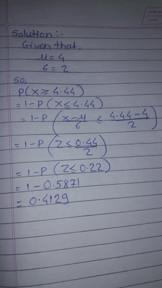DATE Solutton Given thedt 2 2 ile 1-p ( Z< 0.22