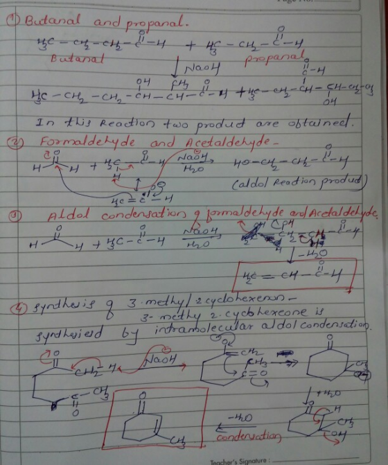 eutanal and preparal paoparn Co pmaldehy de and cetaldehyde dol condensalio e c Teachers Signature: