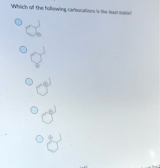 Which of the following carbocations is the least stable? 08 for