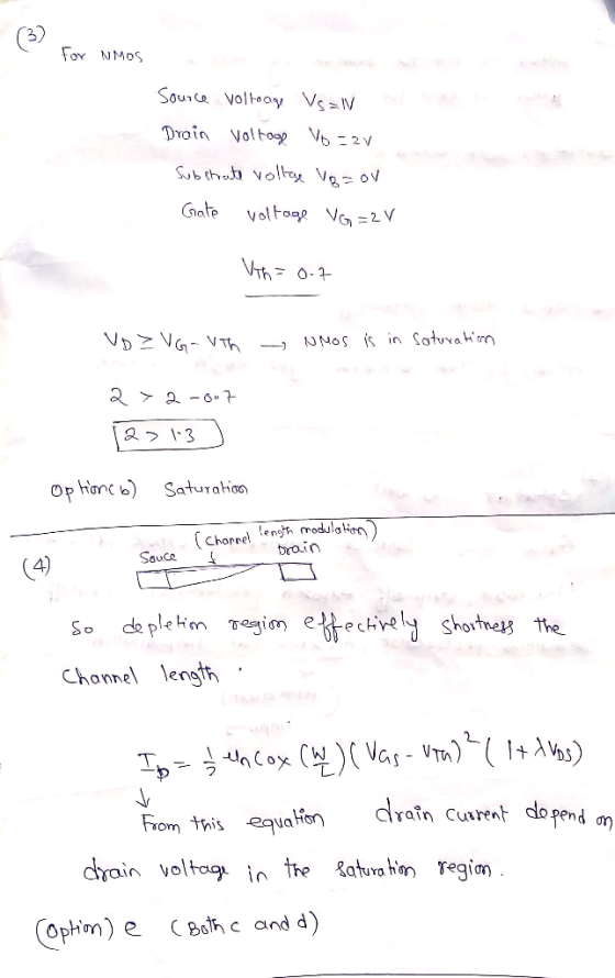 For N OS Source voltooge Vszletek Drain voltool Vo=2v Substrate vollge Vozov Gate voltage VG =2V Vith= 0.7 VD Z VG-Uth NMos i