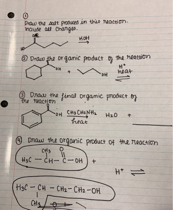 Draw the salt produced in this reaction. Include all charges. O KOH © Draw the organic product on the reaction * Draw the fin