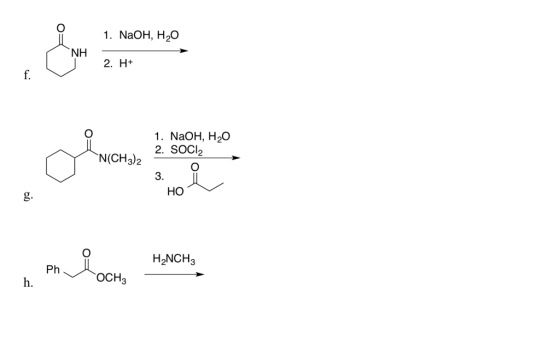 1. NaOH, H2O NH - 2. H+ 1. NaOH, H2O 2. SOCI . N(CH3)2 HO فه H2NCH3 OCH3