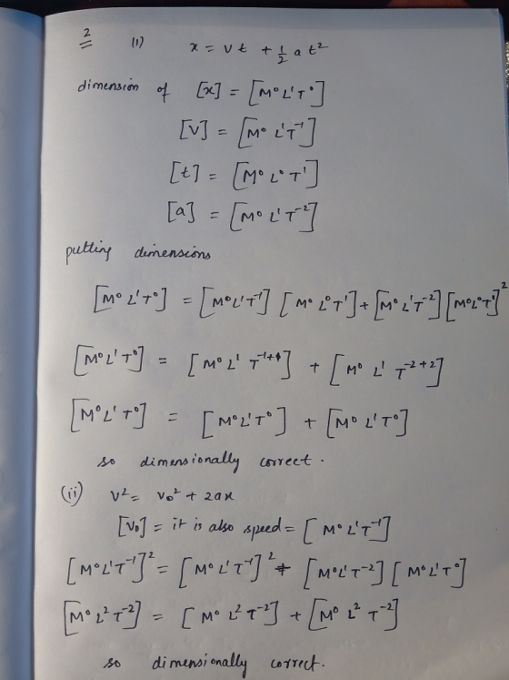 2. a) dimenstm putiny dumenscons Msitt, also speed = [M-1 ㄥ мLT