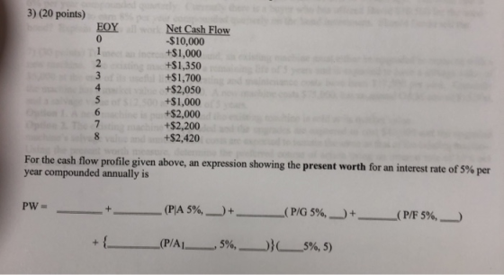 3) (20 points) EOY 0 Net Cash Flow $10,000 incroa+$1,000 ng mac+$1,350 eful li+$1,700 +$2,050 500 a+$1,000 p+$2,000 +$2,200 +