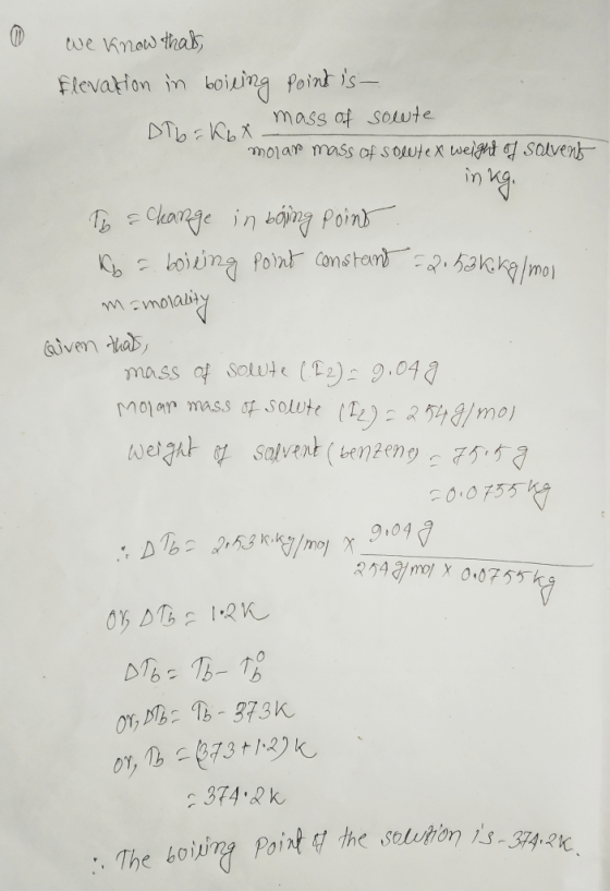 we know thats Elevation in boiling point is - Dibakex mass of soute molar mass of Sowtex weight of solvent inkgo To a change