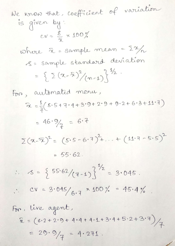 We know that, coefficient ef variation is aiven by ev where sample mean Sample standard deviatiom 7 Foroautomated menu , 5.S4