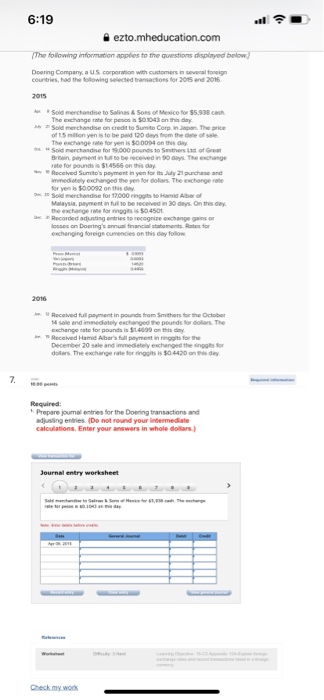 6:19 ezto.mheducation.com The following information applies to the questions displayed below) Doering Company a US corporatio