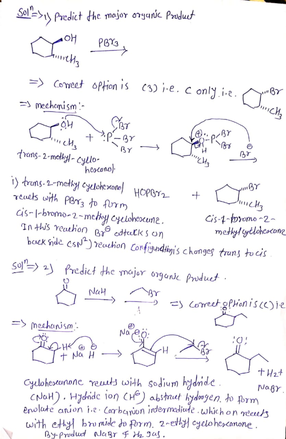Sol=), Predict the major organic Product C onverter Person tuleka => correct option is (3) j.e. conly.iie. =) mechanism By D