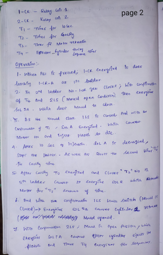Sequence I-CR - Relay coll 1 il suori 2-CR- Relay coll 2 page 2 TI- Timer for to see T2 - Timer for Cooling T3- Timer of Moto