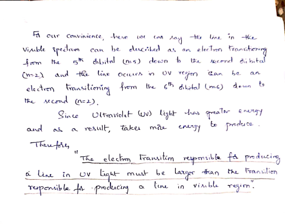 Fa our convinience, here we can say the line in the visible spectrum can be described as an electron Francitening from the 5t