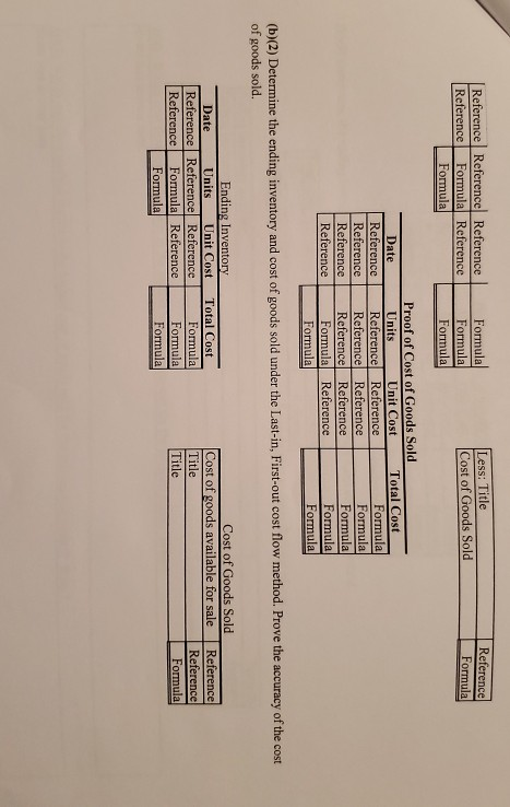 Reference Reference Reference Formula Reference Formula Less: Title Cost of Goods Sold Reference Formula Formula Reference Fo