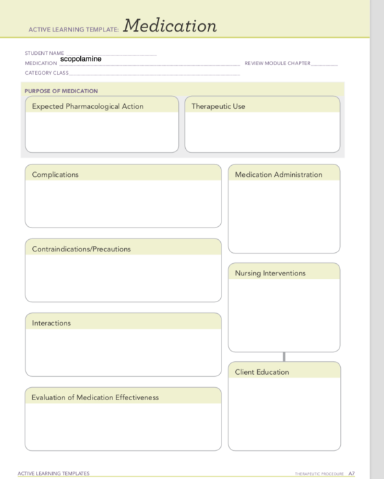 ACTIVE LEARNING TEMPLATE: ACTIVE LEARNING TEMPLATE: Medication STUDENT NAME MEDICATION Scopolamine REVIEW MODULE CHAPTER CATE