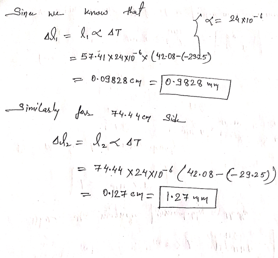 Sina he know that al = l, XAT qe 24x10-4 57.41X24x10 x (42-08-(-2935) 0.09828 cm = 10.9828 muy Similarly fos 74-44cy side sc