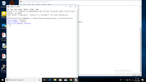 ech.py - C:/Users/Tarun/Documents/ch.py B.7.2) Python 3.72 Shell File Edit Shell Debug Options Window Help Python 3.7.2 (tags