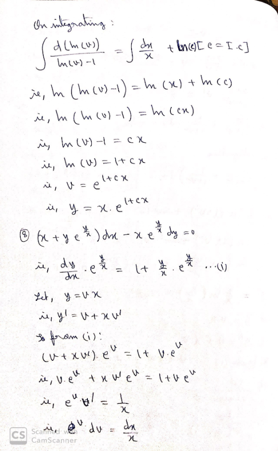 On integrating : (dlmcws) - se ole + Inceste= I.c] :) Thews- je, in (hn (0)-1) = ln (X) + m cc). ie, ln (m (0)-1) = ln Cen).