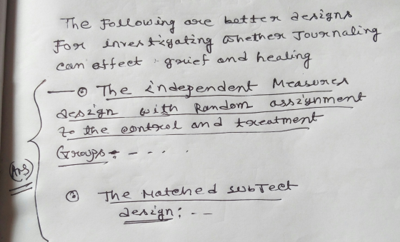 The following are better designs For investigating whether Journaling can affect - geriet and healing - The îndependent Measu