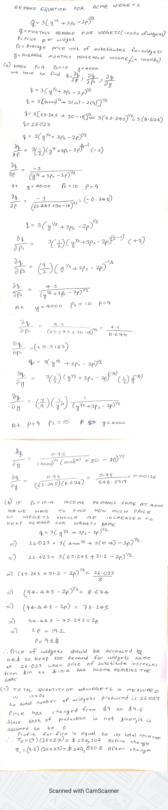 AND EQUATION FOR ACME WIDGETS 29 Q=3(y2 +3ps-2972 &= MONTHLY DEMAND FOR WIDGETS (1000s of widgets) P= Price per widget Ps= Av