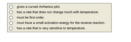 Image for A reaction that has a very high activation energy gives a curved Arrhenius plot. has a rate that does not ch