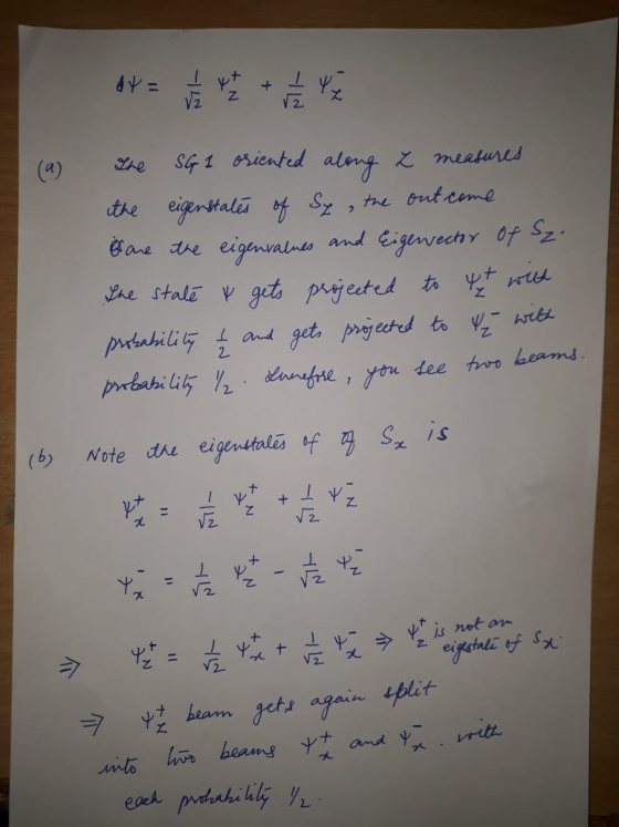 dy= A = ļ yt + Y Z I 2 12 the SG1 oriented along I measures the eigenstates of Sy , the outcome of are the eigenvalues and Ei