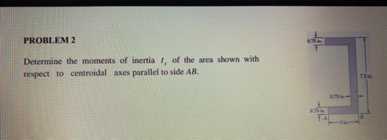 PROBLEM 2 Determine the moments of inertial of the area shown with respect to centroidal axes parallel to side AB.