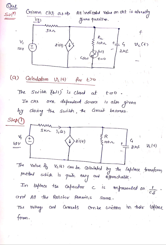 Que som Given ckt as > ilt) All indicated Value on ckt is already given question. 5kn + Re lokn + 2 144) (+ Vect) 12V 2MG الا