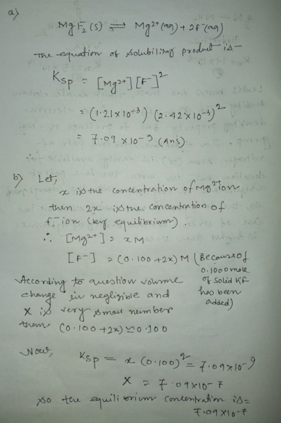 Ksp - L MgE (5) = Mg2+ (aq) + 2 f (aq). the equation of solubility product is- Doillot Sp. [Mg2+] [F-] 3 no wond ziews (1.21x