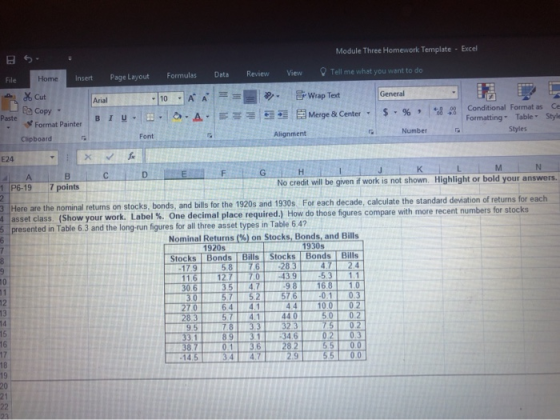 Module Three Homework Template - Excel File Home Insert Page Layout Formulas Data Review View Tell me what you want to do Ari