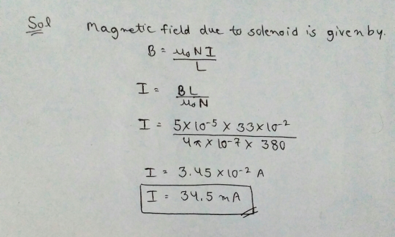 Sol magmetic ficld due to solenoid is gven by