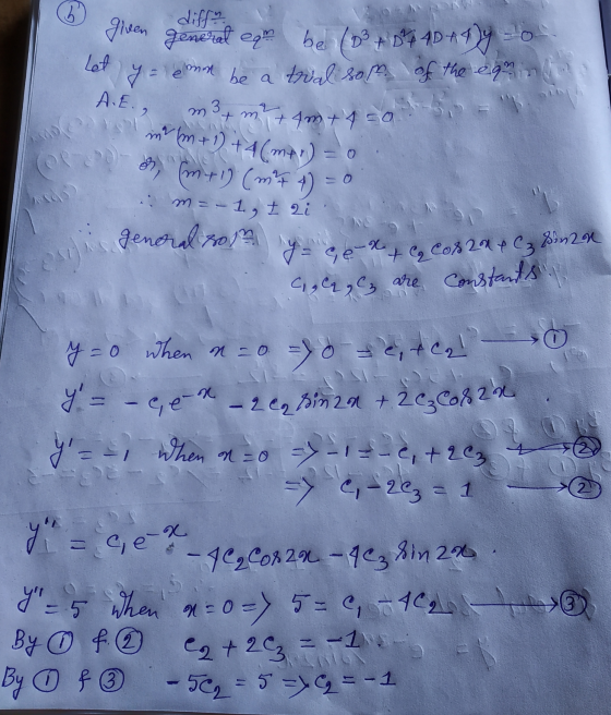 G diffe given general eqr be (03 +54 AD 1479 = 0 eman be a trial son of the eam in + m + 4m + 4 = 0 A.E. m 3 smo bm+1) +4(mar