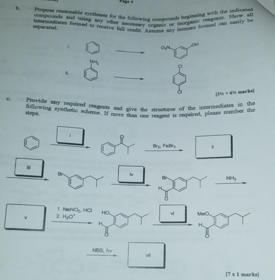 Page 4 Propose reasonable syntheses for the following compo compounds and using any other necessary organic intermediates for
