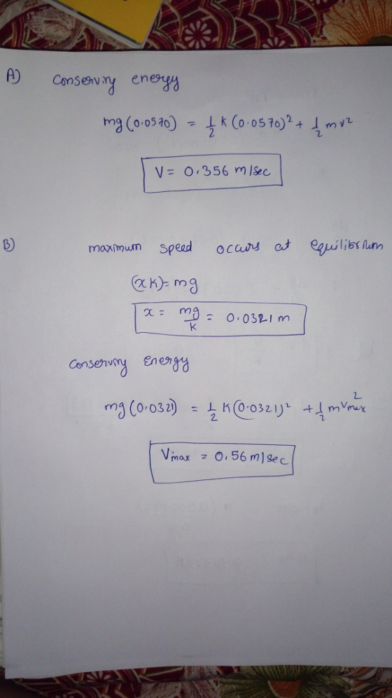 A) Consewny en V= 0.356 m/sec ma Consenvmy Energ 2 Vimax O,56 mlgec