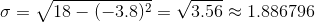V/18-(-3.8)) = V3.56 1.886796 σ =