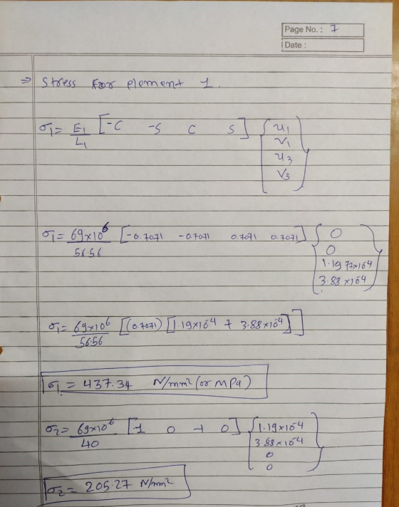 Page No.: 7 Date : stress For plement 1. -5 С S प V 4 -6.7071 - 0.7071 0.7071 o = 69x100 [-6. 56.66 0.7071 O 1.1g 777164 3.88