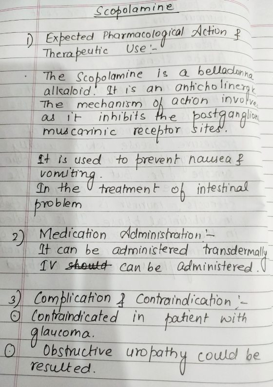 Scopolamine Expected Pharmacological Action e Therapeutic Use- The Scobolamine is a belladonna alkaloid. It is an anticholin